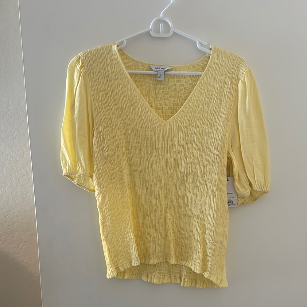 Nine West Soft Yellow V-Neck Blouse